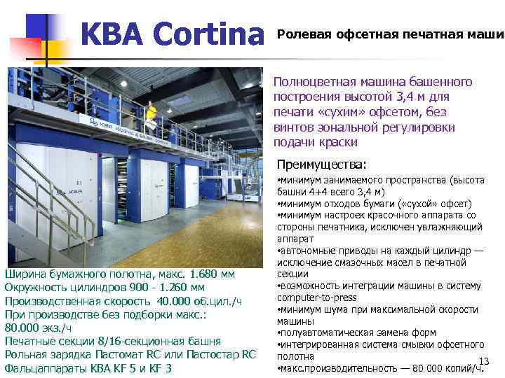 KBA Cortina Ролевая офсетная печатная машин Полноцветная машина башенного построения высотой 3, 4 м