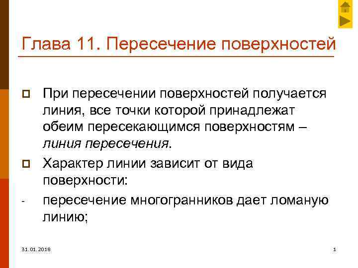 Глава 11. Пересечение поверхностей p p - При пересечении поверхностей получается линия, все точки