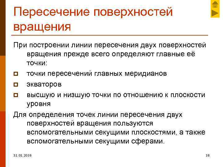 Пересечение поверхностей вращения При построении линии пересечения двух поверхностей вращения прежде всего определяют главные