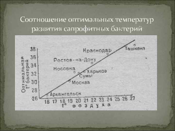 Соотношение оптимальных температур развития сапрофитных бактерий 