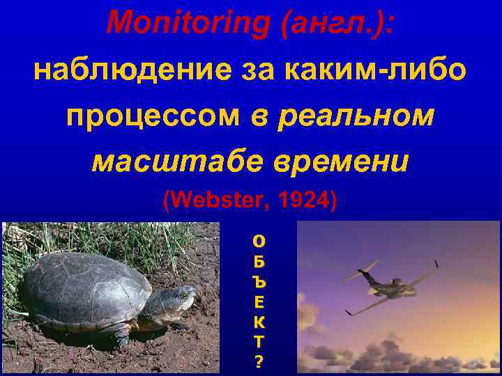 Monitoring (англ. ): наблюдение за каким-либо процессом в реальном масштабе времени (Webster, 1924) О