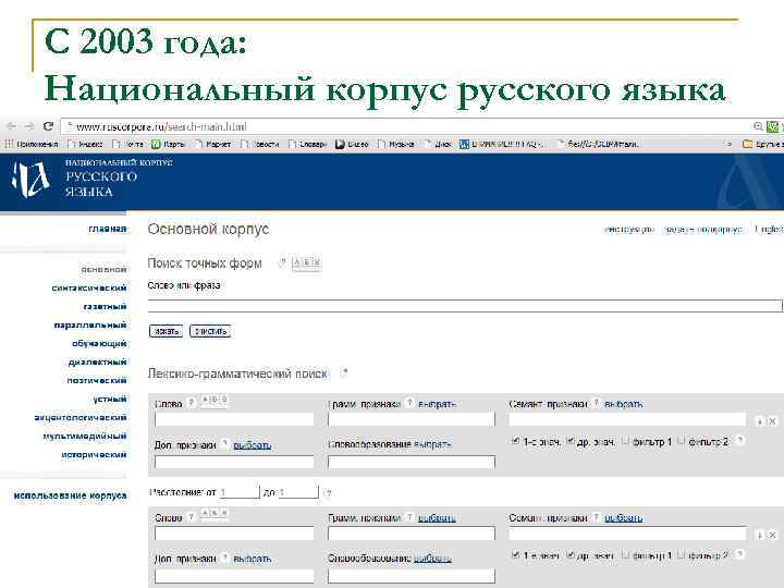 С 2003 года: Национальный корпус русского языка 
