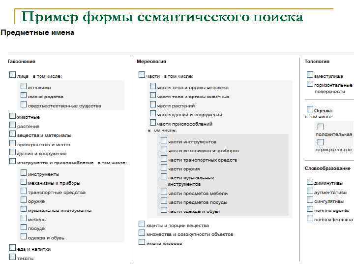 Пример формы семантического поиска 