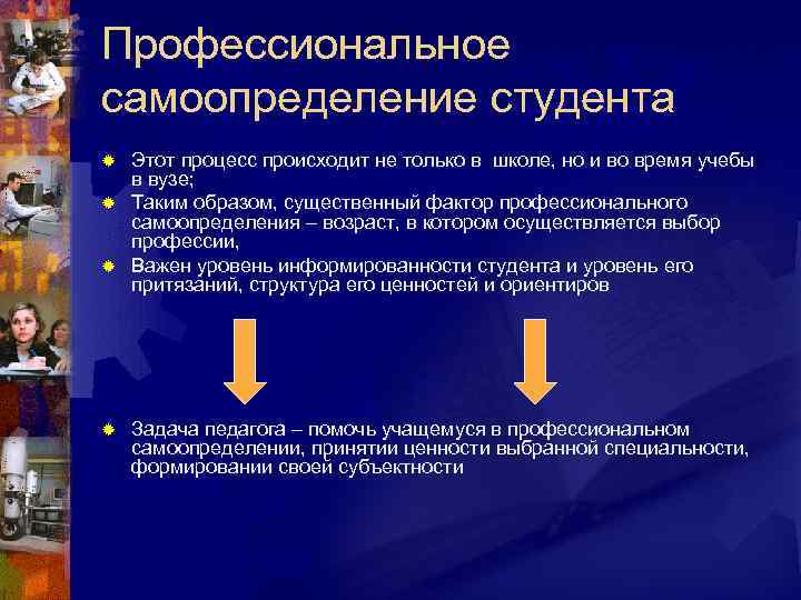 Курсы самоопределения. Профессиональное самоопределение в школе. Факторы профессионализации обучения. Школа самоопределения.