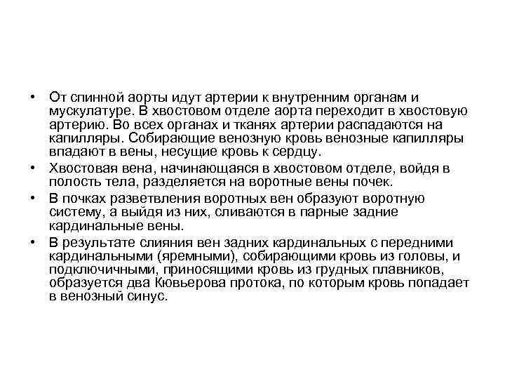  • От спинной аорты идут артерии к внутренним органам и мускулатуре. В хвостовом