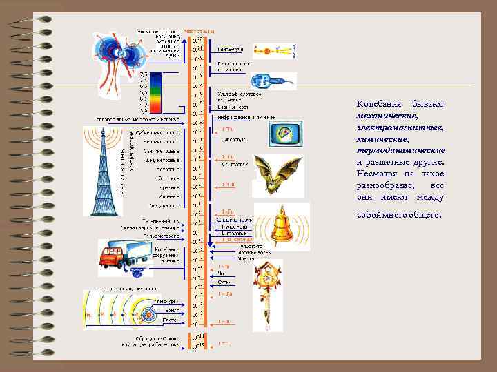 Колебания бывают механические, электромагнитные, химические, термодинамические и различные другие. Несмотря на такое разнообразие, все