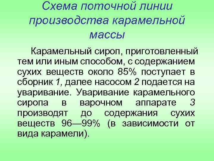 Схема поточной линии производства карамельной массы Карамельный сироп, приготовленный тем или иным способом, с