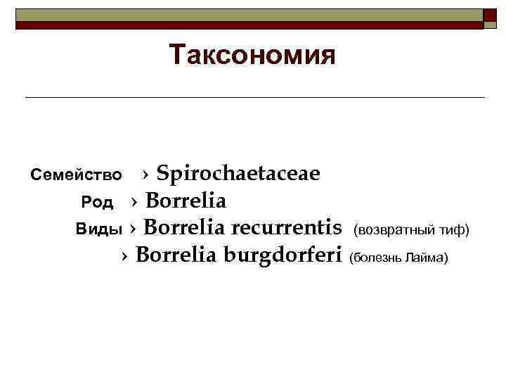 Таксономия › Spirochaetaceae Род › Borrelia Виды › Borrelia recurrentis (возвратный тиф) › Borrelia