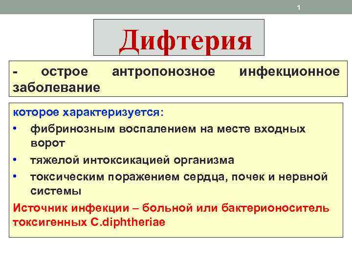 1 Дифтерия острое антропонозное заболевание инфекционное которое характеризуется: • фибринозным воспалением на месте входных