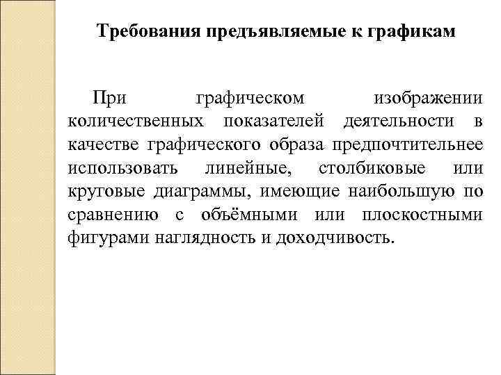 Требования предъявляемые к графикам При графическом изображении количественных показателей деятельности в качестве графического образа
