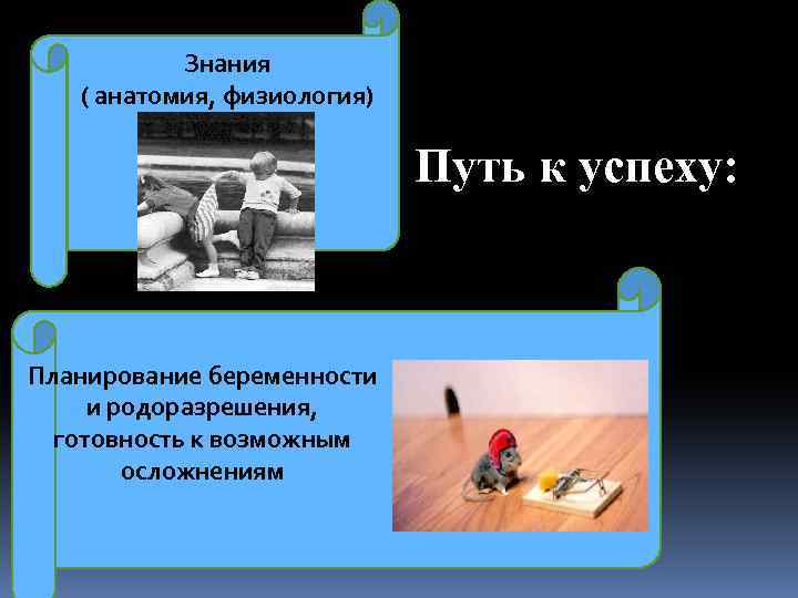 Знания ( анатомия, физиология) Путь к успеху: Планирование беременности и родоразрешения, готовность к возможным