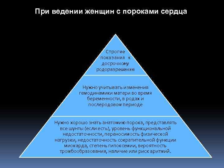 При ведении женщин с пороками сердца Строгие показания к досрочному родоразрешению Нужно учитывать изменения