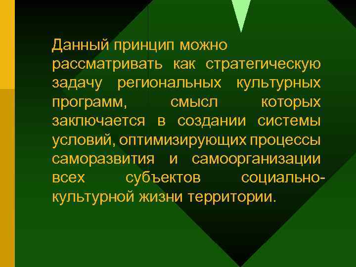 Данный принцип можно рассматривать как стратегическую задачу региональных культурных программ, смысл которых заключается в