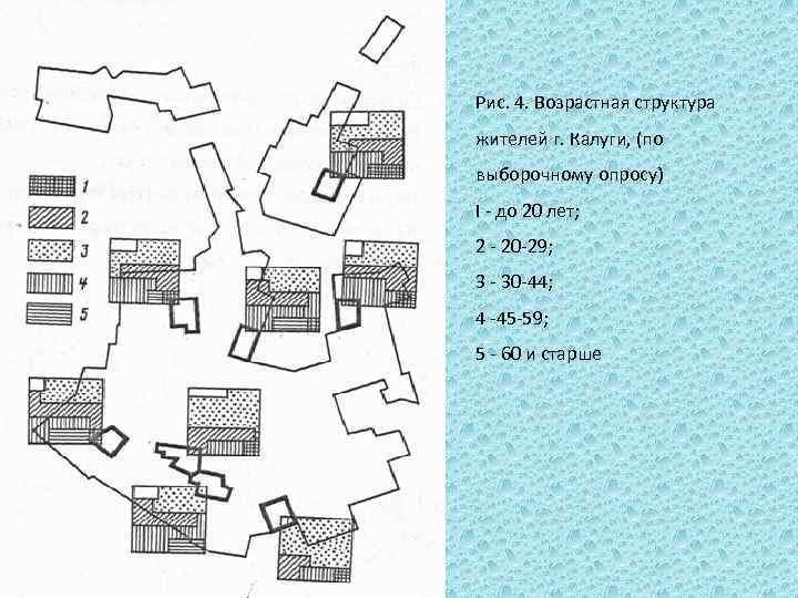 Рис. 4. Возрастная структура жителей г. Калуги, (по выборочному опросу) I до 20 лет;