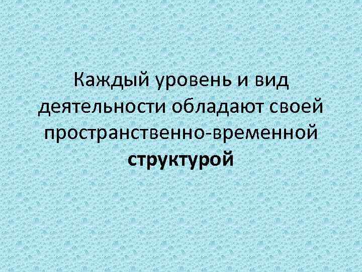 Каждый уровень и вид деятельности обладают своей пространственно временной структурой 