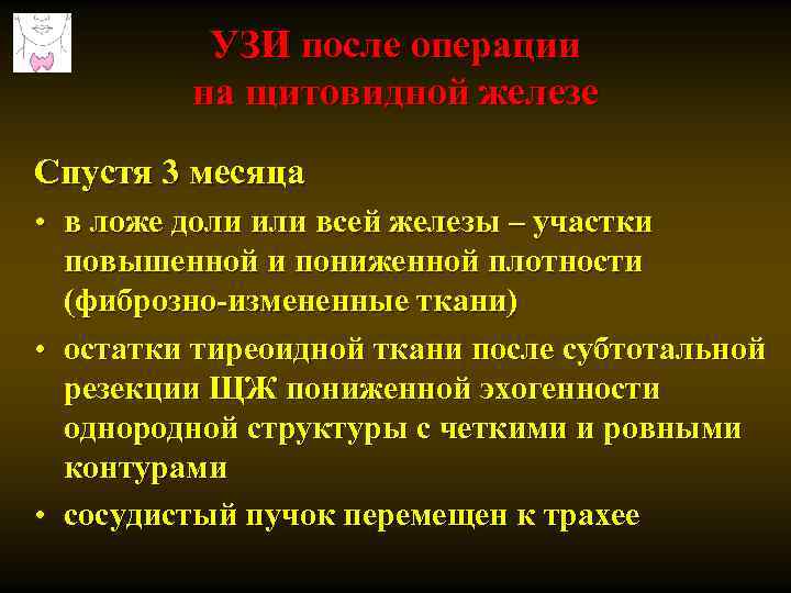 УЗИ после операции на щитовидной железе Спустя 3 месяца • в ложе доли или