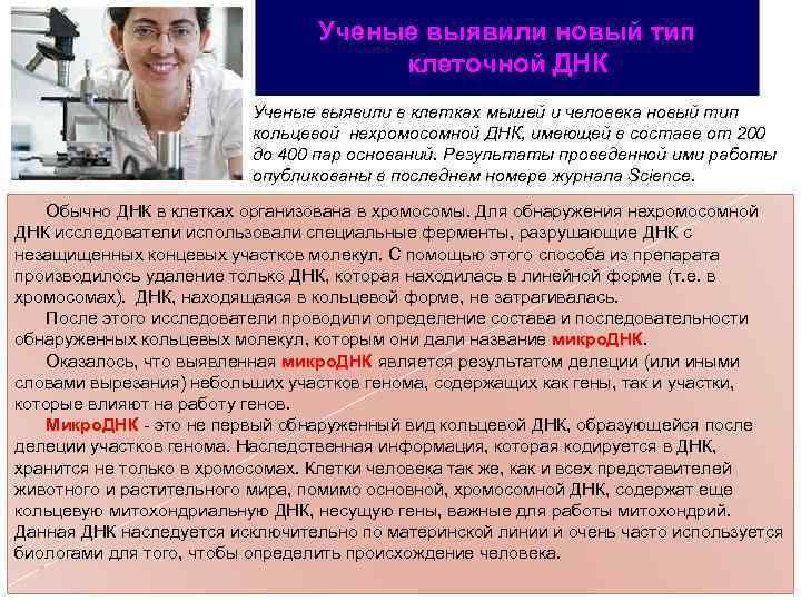 Ученые выявили новый тип клеточной ДНК Ученые выявили в клетках мышей и человека новый