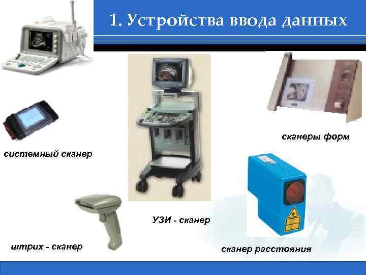 1. Устройства ввода данных сканеры форм системный сканер УЗИ - сканер штрих - сканер