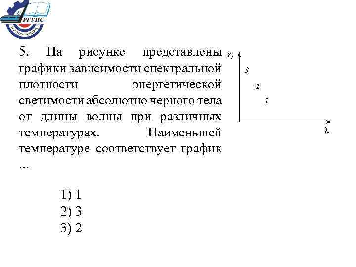 5. На рисунке представлены графики зависимости спектральной плотности энергетической светимости абсолютно черного тела от