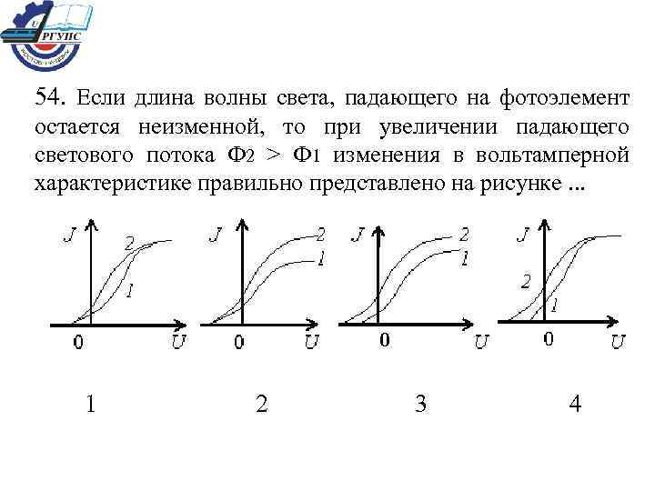 54. Если длина волны света, падающего на фотоэлемент остается неизменной, то при увеличении падающего