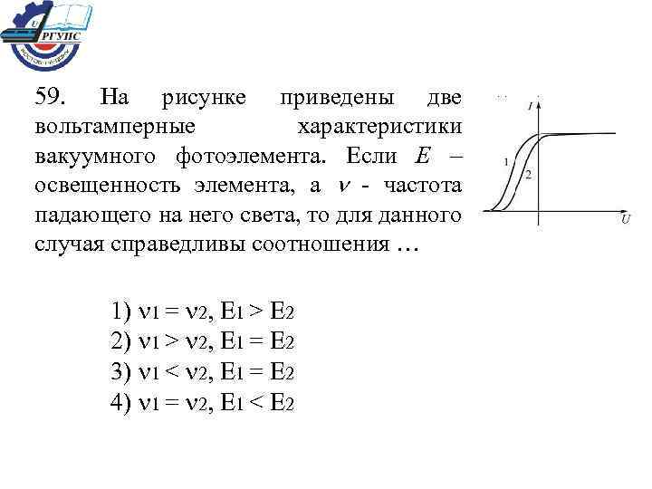 Фотоэлемент освещают светом с определенной частотой и интенсивностью на рисунке справа представлен