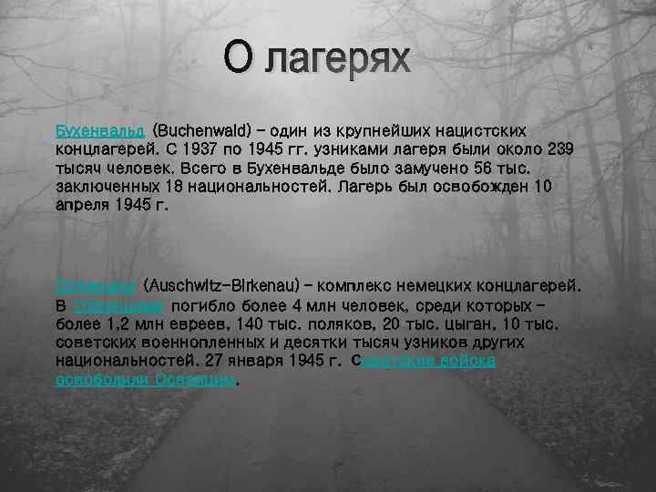 Бухенвальд (Buchenwald) – один из крупнейших нацистских концлагерей. С 1937 по 1945 гг. узниками