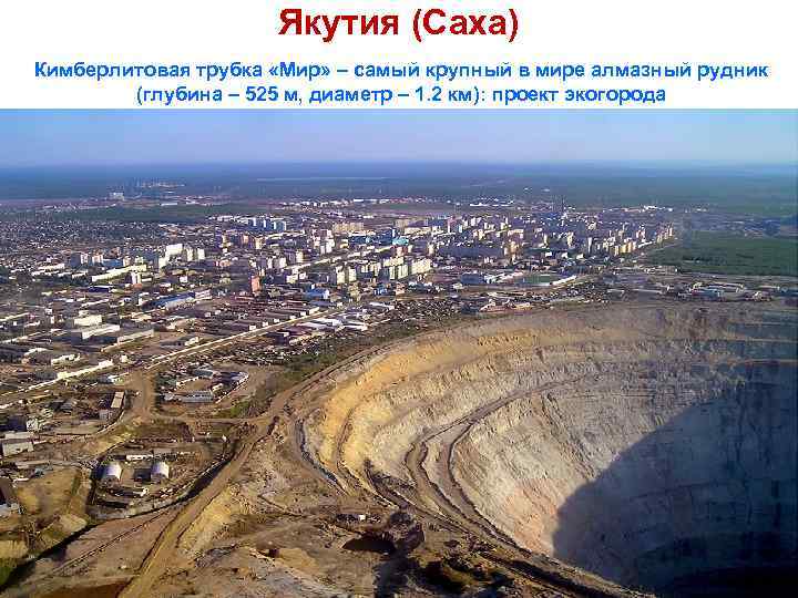 Якутия (Саха) Кимберлитовая трубка «Мир» – самый крупный в мире алмазный рудник (глубина –