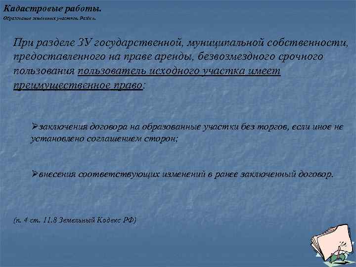Кадастровые работы. Образование земельных участков. Раздел. При разделе ЗУ государственной, муниципальной собственности, предоставленного на