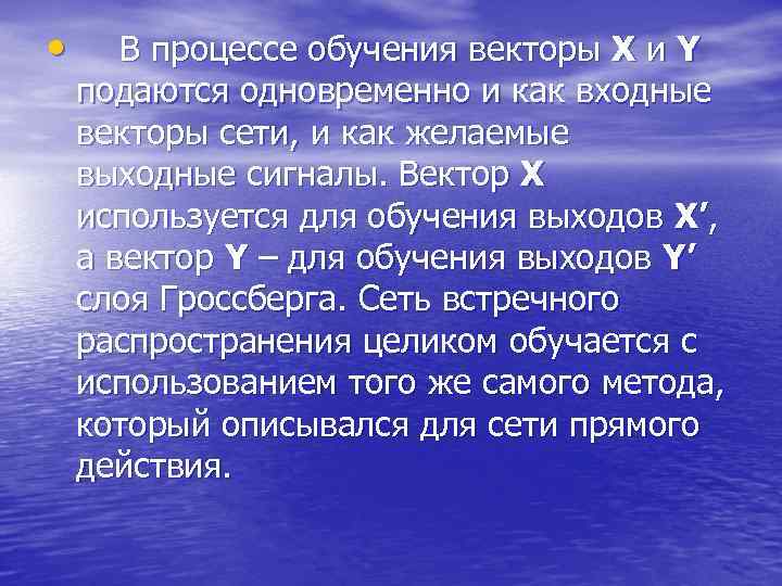  • В процессе обучения векторы Х и Y подаются одновременно и как входные