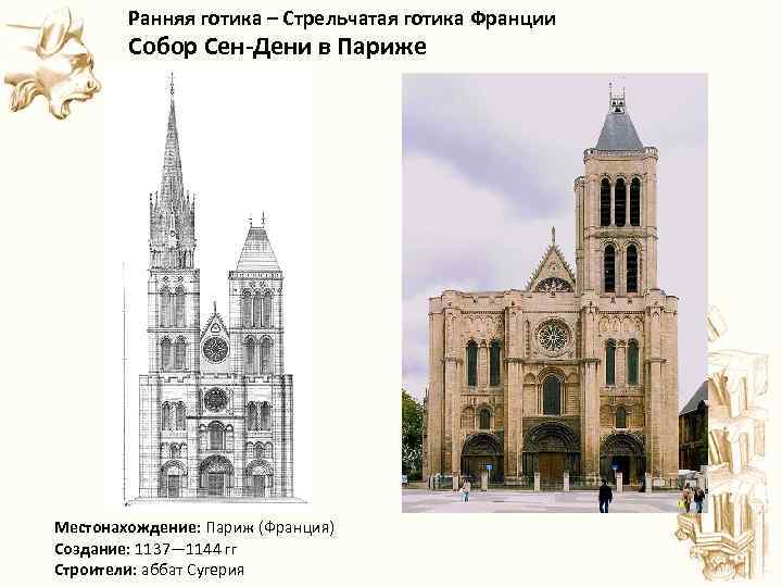  Ранняя готика – Стрельчатая готика Франции Собор Сен-Дени в Париже Местонахождение: Париж (Франция)