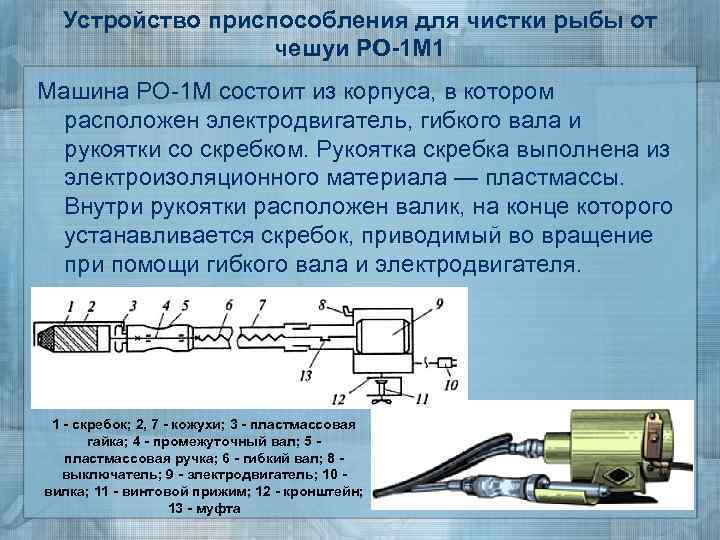 Назовите основные части машины пользуясь схемой рыбоочистительные машины