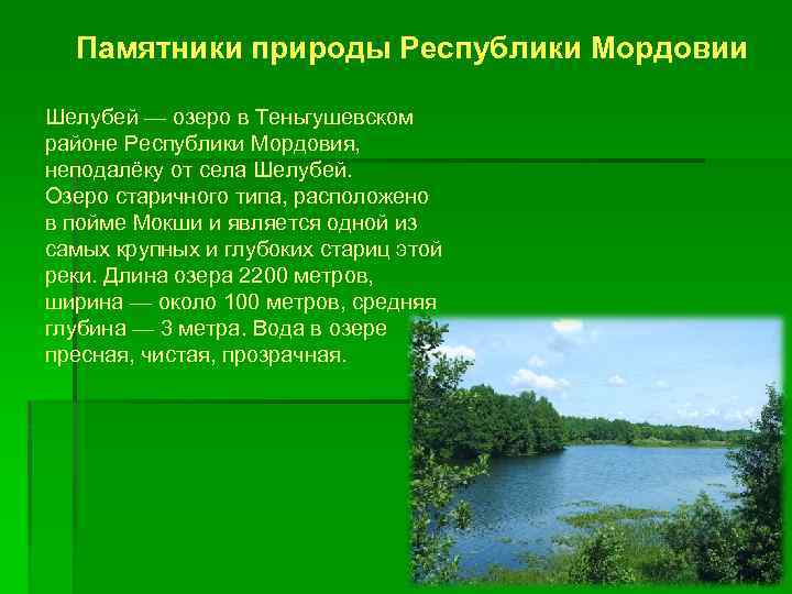 Особо охраняемые природные территории республики мордовия проект