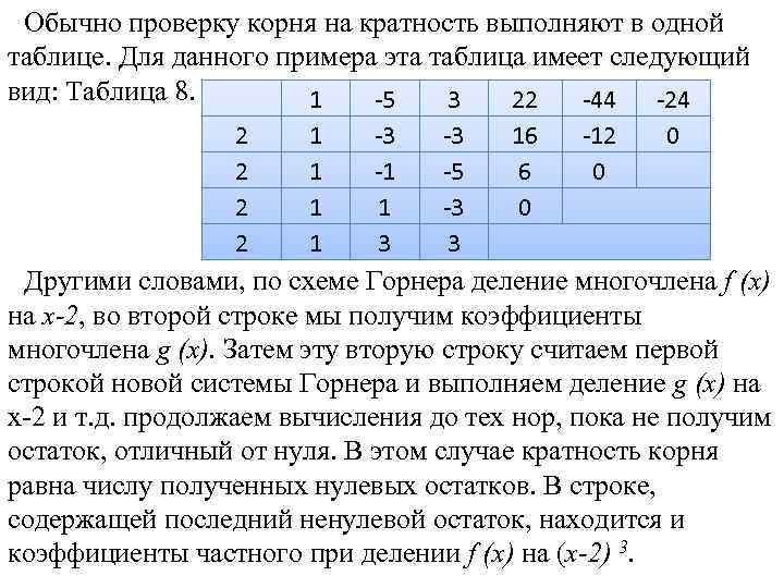 Корни многочлена схема горнера