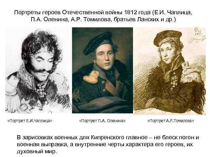 Портреты героев Отечественной войны 1812 года (Е. И. Чаплица, П. А. Оленина, А. Р.