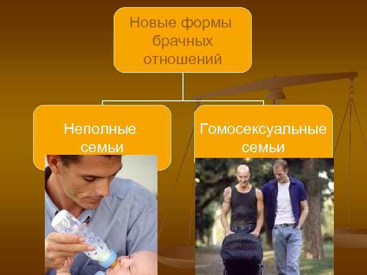 Новые формы брачных отношений Неполные семьи Гомосексуальные семьи 