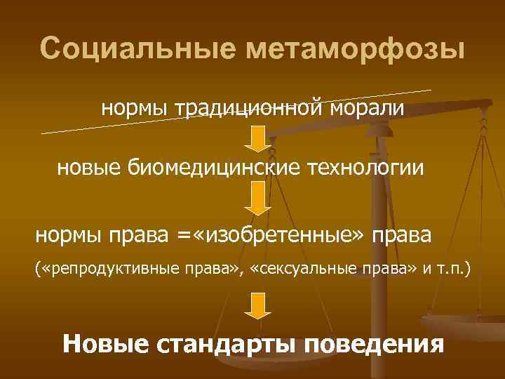 Социальные метаморфозы нормы традиционной морали новые биомедицинские технологии нормы права = «изобретенные» права (