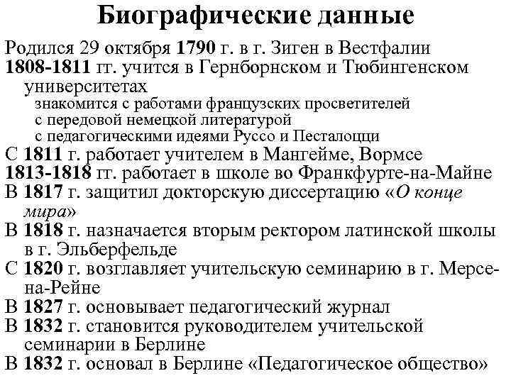 Биографические данные Родился 29 октября 1790 г. в г. Зиген в Вестфалии 1808 -1811