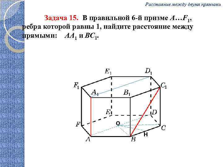 Расстояние между двумя прямыми Задача 15. В правильной 6 -й призме A…F 1, ребра