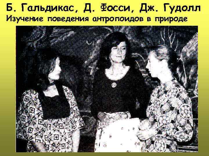 Б. Гальдикас, Д. Фосси, Дж. Гудолл Изучение поведения антропоидов в природе 