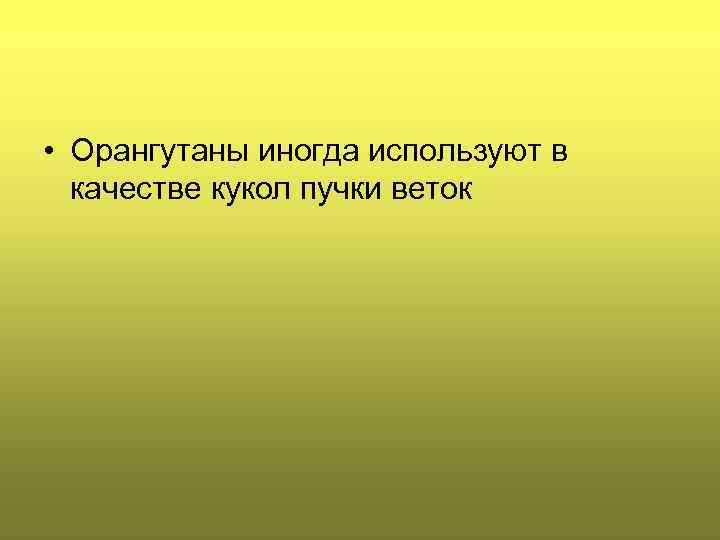  • Орангутаны иногда используют в качестве кукол пучки веток 