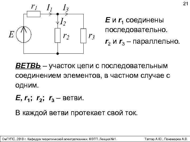 21 E и r 1 соединены последовательно. r 2 и r 3 – параллельно.
