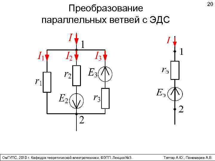 Преобразование параллельных ветвей с ЭДС Ом. ГУПС, 2010 г. Кафедра теоретической электротехники. ФЭТП. Лекция