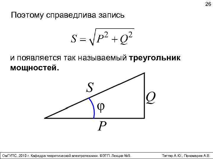 26 Поэтому справедлива запись и появляется так называемый треугольник мощностей. Ом. ГУПС, 2010 г.
