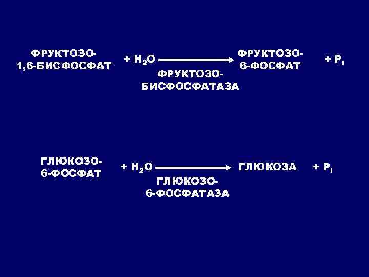 ФРУКТОЗО 1, 6 -БИСФОСФАТ ГЛЮКОЗО 6 -ФОСФАТ + Н 2 О ФРУКТОЗО 6 -ФОСФАТ