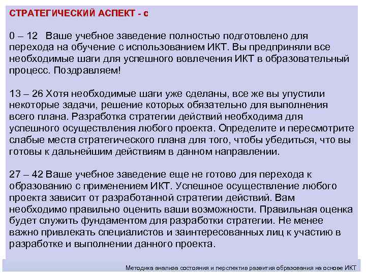 СТРАТЕГИЧЕСКИЙ АСПЕКТ - с 0 – 12 Ваше учебное заведение полностью подготовлено для перехода