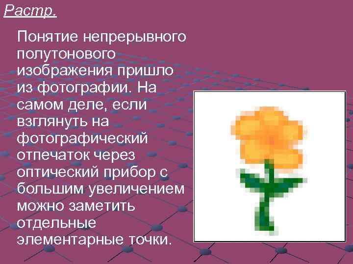 Растр. Понятие непрерывного полутонового изображения пришло из фотографии. На самом деле, если взглянуть на