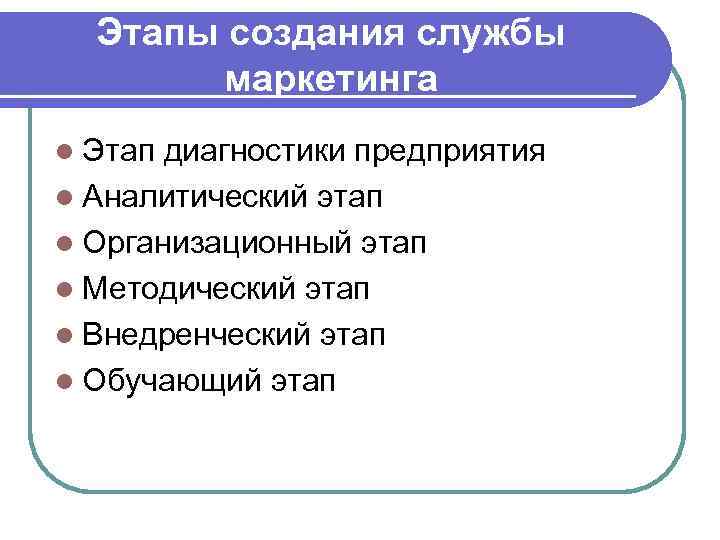  Возможные проблемы 5. Каналы сбыта l Нет посреднической сети l Отношения с посредниками
