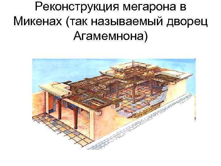 Реконструкция мегарона в Микенах (так называемый дворец Агамемнона) 