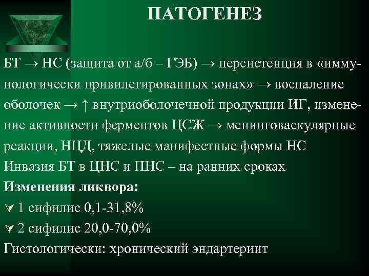  ПАТОГЕНЕЗ БТ → НС (защита от а/б – ГЭБ) → персистенция в «иммунологически