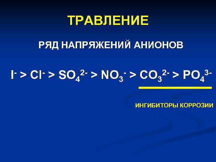 ТРАВЛЕНИЕ РЯД НАПРЯЖЕНИЙ АНИОНОВ I- > Cl- > SO 42 - > NO 3